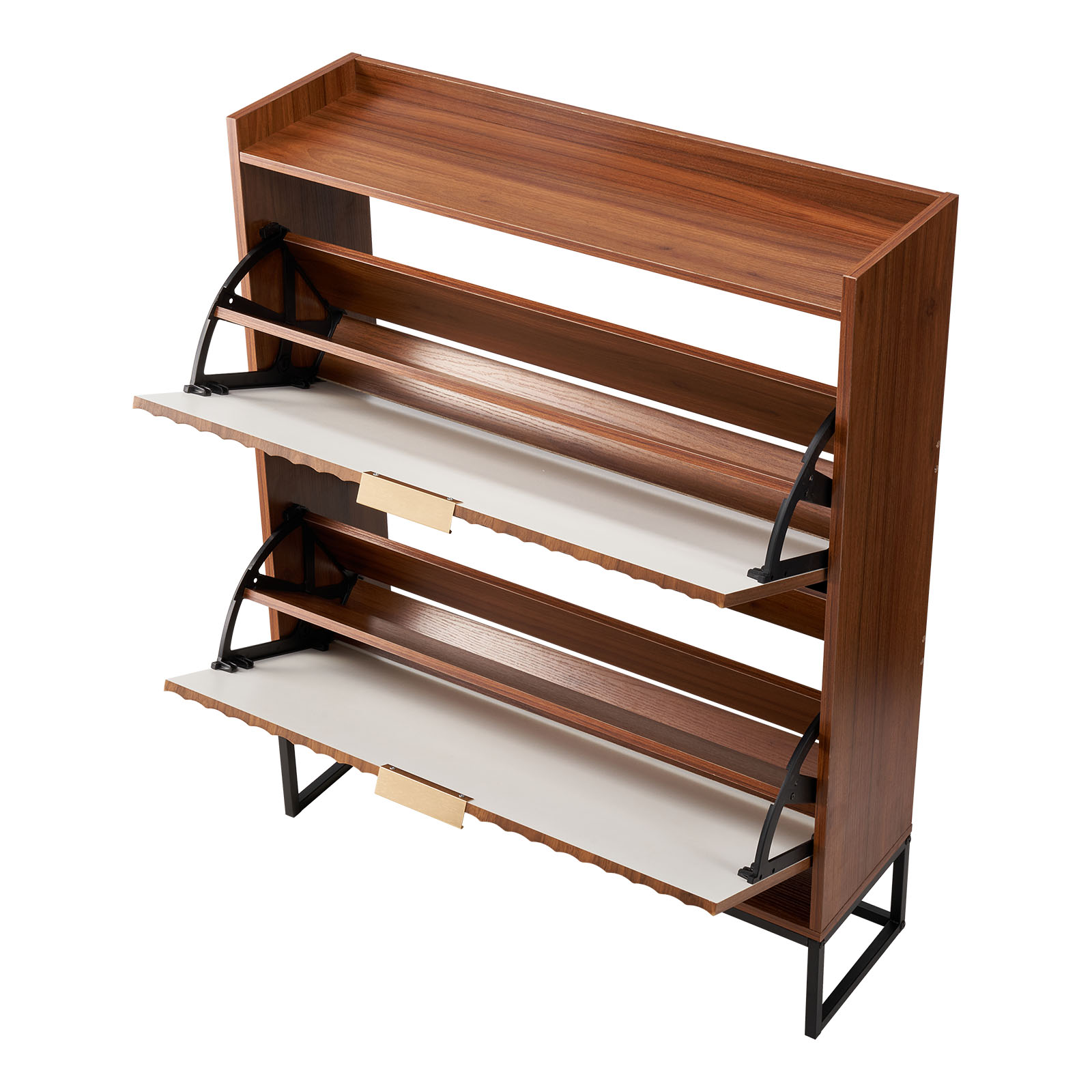 Shoe Cabinet With 2 Flip Drawers, Mid-Century Shoes Storage Cabinet With Anti-Tipping Device, Freestanding Fluted Shoe Organizer, Ideal For Entrance, Hallway, Bedroom, Living Room, Walnut_voghion.com